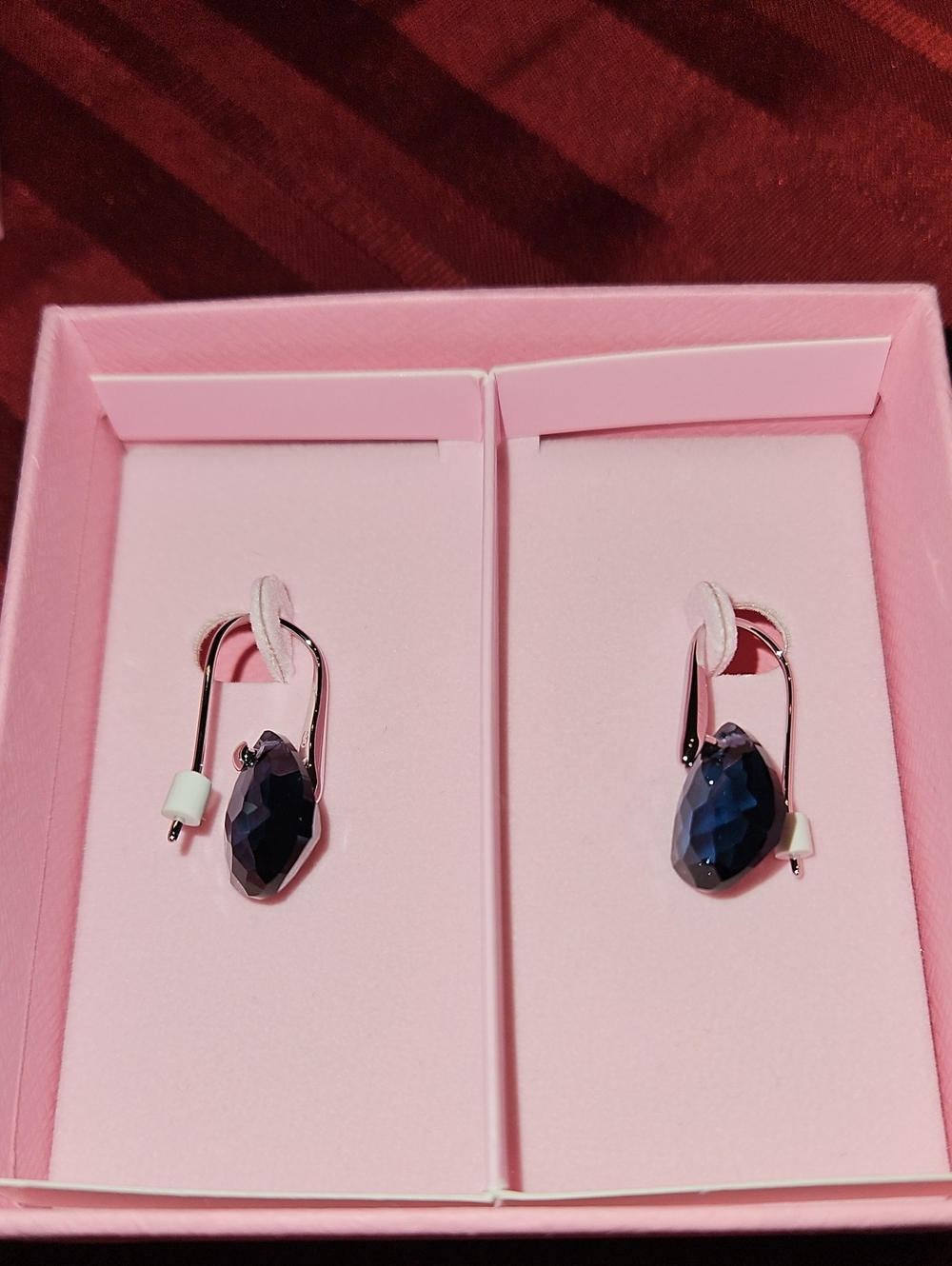 Swarovski Silver Drop Earrings with Deep Navy Crystal